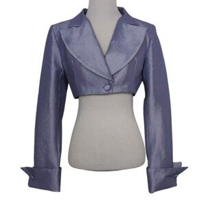 Ellae Lisque Satin Cropped Jacket Womens Size Medium Purple Stretch 1 Button NEW